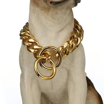 19mm Titano Plieno Grandinės Šuo Apykaklės Aukščiausios Kokybės Aukso Nerūdijančio Plieno Slydimo Šunų Antkaklis Dideliems Šunims, Šunų Reikmenys Perro 10A