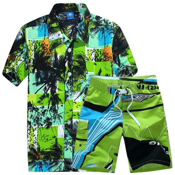 Vyrai Havajų Marškinėliai Nustatyti Vasaros Gėlių Marškiniai Vyrams +Print Paplūdimio Šortai Trumpas Rankovės Tracksuit 2020 Mados 2 gabalas Rinkiniai Vyras