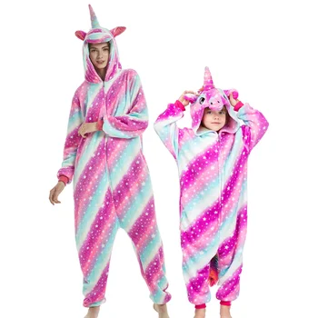 Vaikams motina ir dukra gobtuvu pižama nustatyti gyvūnų vienaragis Pegasus Pižama šeimos atitikimo pižamos komplektus žiemos sleepwear