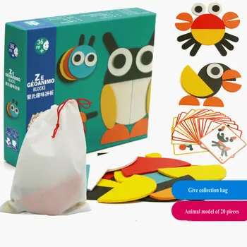 Montessori Animacinių filmų kūrybos galvosūkiai, dėlionės 3d gyvūnų Dėlionė Vaikams, Mediniai Žaislai, vaikų žaidimai Ankstyvojo Mokymosi švietimo žaislai