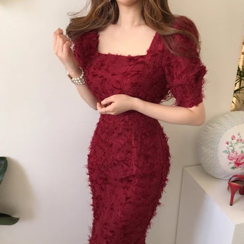 Korėjos Stiliaus Moterų Suknelė Raudona Elegantiškas, Aukštos Kokybės Trumpas Rankovės Šalies Bodycon Suknelė moteriški Drabužiai Vestidos Largos 2021 WPY2396