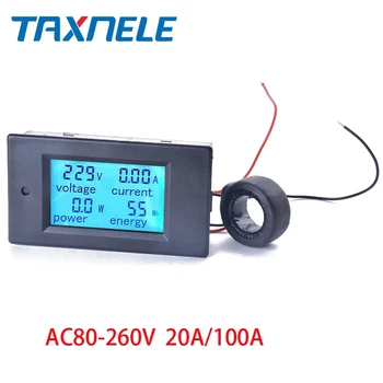 Skaitmeninis LCD Ekranas AC Įtampos Metrų AC80-260V 20A 100A Voltmeter Ammeter Įtampa Srovės Elektros Energijos Multimetras Skydelis Testeris