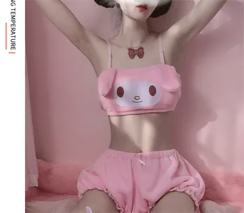 Rožinė ir Balta Ilgas Ausis Šuniškas Liemenėlė ir moteriškos sportinės kelnės Anime Cosplay Kawaii Aksomo Vamzdis Viršuje ir Kelnaitės Rinkinys Sexy Anime Cosplay