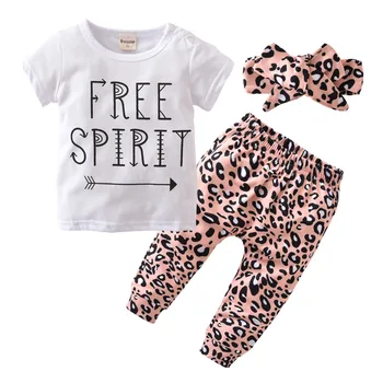 Vasaros 2020 m. Nauja Baby Girl Leopard Drabužių Mados marškinėliai+Kelnės+Lankelis Vaikams, Vaikiška 3 Vnt Kombinezonas Naujagimiui Mergaičių Drabužiai