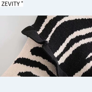 Zevity Moterų 2020 M. Derliaus Ilgomis Rankovėmis Raukiniai Atsitiktinis Trumpas Megztas Megztinis Moteriška Zebras Dryžuotas Prašmatnus Outwear Susagstomi Megztiniai Viršūnes S529