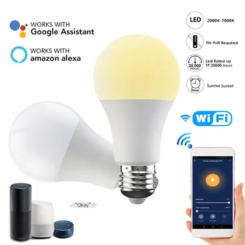NAUJA 2000/7000K Smart Wifi LED Lemputės App Kontrolės Amazon Alexa/ 