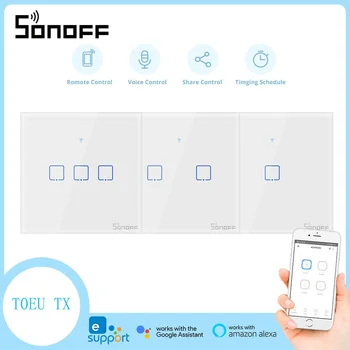 SONOFF T0 T1 Baltas ES AC 100-240V 1/2/3 Gauja TX Serijos WIFI sienos jungiklis, smart Touch Šviesos