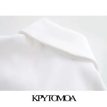 KPYTOMOA Moterų 2020 M. Elegantiškos Mados Dirbtiniais Perlų Mygtukai Baltos spalvos Mini Suknelė Vintage Atvartas Apykaklės Sluoksniuotos Rankovėmis Moterų Suknelės, Vestidos