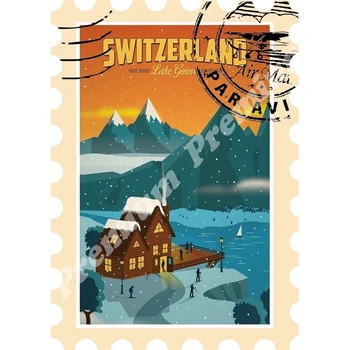 Šveicarijoje suvenyrų magnetas derliaus turizmo plakatas
