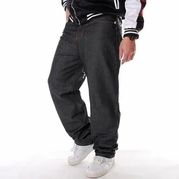 Vyriški Juodos Baggy Jeans Hip-Hop Prekės Dizaineris Riedlentė Kelnes prarasti tiesiai siuvinėjimo HipHop Rap Džinsai Pločio Kojų Džinsinio audinio Kelnės
