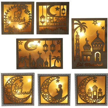 Moon Star LED Šviesos Ramada Eid Mubarakas Mediniai Eid Papuošalai Islamo Musulmonų Atveju Šalis Ramadanas Apdaila Atveju Šalis