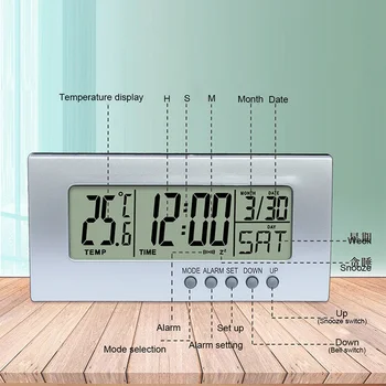 LCD Skaitmeninis Laikrodis-Žadintuvas 12/24H Laikrodis-Žadintuvas Datos Atidėjimo Funkcija, Temperatūros Ekranas, Miegamojo Stalo Dekoras