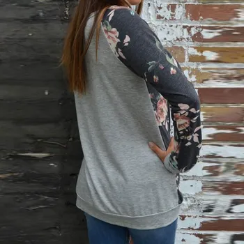 SAGACEC Womens Palaidinė 2019 Atsitiktinis Gėlių Sandūros O-Kaklo Marškinėliai Palaidinė Palaidinukė ilgomis Rankovėmis Viršūnes Moterų Slim Topai Marškinėliai Blusas