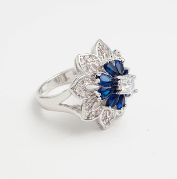 Yunkingdom hiperbolė didelis žiedas šalis karalienė pokylių žiedai moterims, tamsiai mėlyna cirkonis kristalų mados moteriški papuošalai ALP0795
