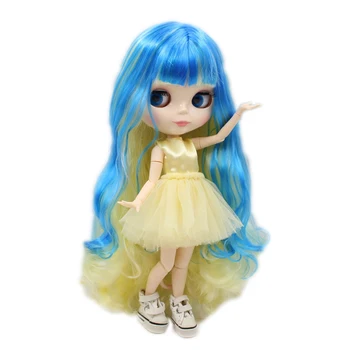 LEDINIS DBS Blyth lėlės šarnyrinės lėlės blue mix geltoni plaukai, balta oda, bendras kūno blizga veidas 1/6 bjd 30cm nuogas lėlės