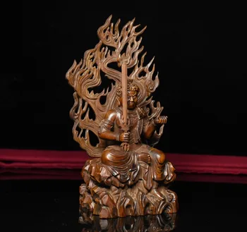 Kalėdų Kinija Boxwood Medžio Drožė Fudo Myo-o / Acalanatha Raštas Dievybė Budos Statula Naujųjų Metų