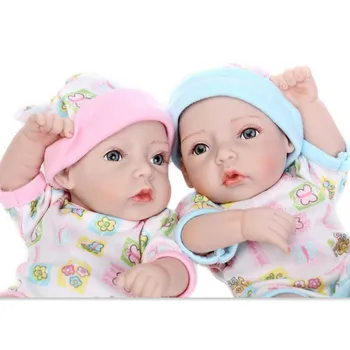 Minkšto Silikono Bebe Reborn Baby Gyvenimo Boneca 28cm Mielas Mini Vonia Lėlės Dvyniai Su Supimo Krepšelį Visas Vinilo Naujagimių Mergaitė Berniukas Žaislai