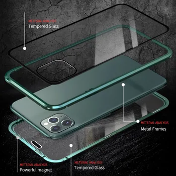 Naujas Metalo Magnetinių Grūdintas Stiklas Privatumo Telefono dėklas skirtas iphone 11 Pro Max Magnetas Apsauginis Dangtelis, Skirtas 