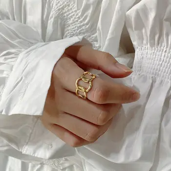 Silvology 925 Sterlingas Sidabro Pynimo Masto Grandinės Žiedai 18K Aukso ažūrinės figūrinių Aukštos Kokybės Minimalistinio Žiedai Moterims, Elegantiška Juvelyrika