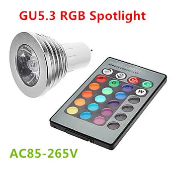 10pcsLowest kaina RGB led lempos E27 E14 GU10 GU5.3 85-265V RGB LED Lemputė RGB Dėmesio with24Keys ir SPINDULIŲ Nuotolinio valdymo pultelis 5W LED Lemputė