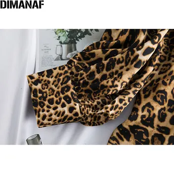 DIMANAF Plius Dydis Moterų Palaidinė Marškinėliai Lady Viršūnes Šifono Tunika Mygtuką Atsitiktinis Palaidų Spausdinti Leopard Pavasarį, Vasarą, ilgomis Rankovėmis Drabužius