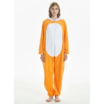 Kigurumi Mielas Oranžinis Fox Gyvūnų Animacinių filmų Pajama Flanelė Pižama Unisex Suaugusiųjų Nightie Sleepwear