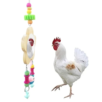 Neperleidžiama Kabo Paukštis Veidrodis Vištienos Žaislai su Bell Mediniai Kapojimą Žaislas, skirtas Viščiukų, Vištų Coop