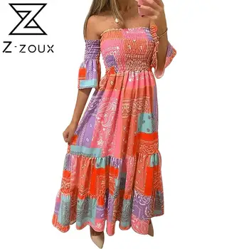 Z-ZOUX Moterų Suknelė Spausdinti Bohemijos Suknelės Sexy Ilga Spausdinti Gėlių Maxi Suknelė Velniop Kaklo Išjungti Peties Seksualus Vasaros Suknelės 2020 m.