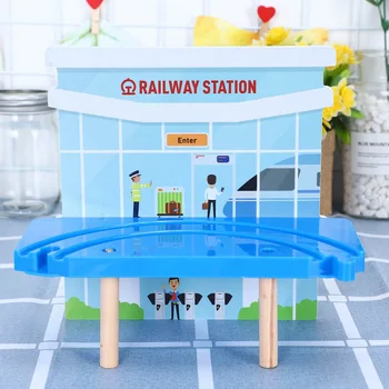 Traukinio dviaukštė Platforma Suderinama su Mediniais Traukinio Bėgių Priedai Švietimo Žaislas Medinis Traukinio Geležinkelio Žaislai Vaikams