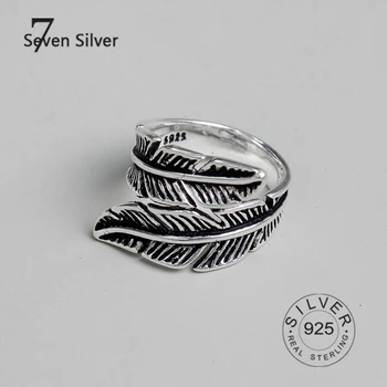 Nekilnojamojo 925 sterlingas sidabro Bijoux Plunksnų Žiedai Moterims Boho Reguliuojamas Antikvariniai Žiedai Anillos