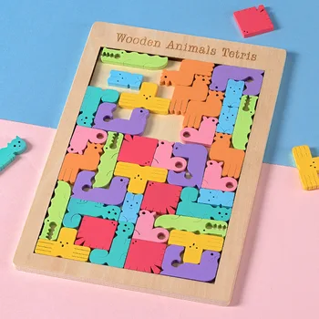 Kūdikių Medinis Žaislas Tetris Gyvūnų Galvosūkiai Spalvinga Tangram Dėlionės Valdybos Vaikai Vaikai Magination Intelektinės Švietimo Žaislai, Dovanos