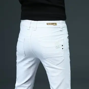BAO SHAN Vyrų Įrengtas Slim Baltos spalvos Džinsai 2021 M. Pavasarį Classic Prekės ženklo Aukštos Kokybės Patogus Medvilnės Ruožas Mados Atsitiktinis Kelnės