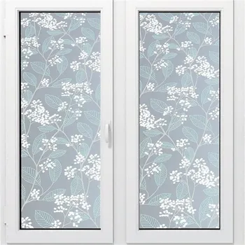 Žalia lapų dekoratyvinė langų plėvelė,PVC lipnios matinio stiklo plėvelė.nepermatomas privatumo langų folijos,šilumos izoliacija