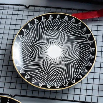 Italijos Dizaino Aukso Krašto Juoda Geometrijos Stalo 8 colių Keramikos Vakarienė Plokštės Patiekalą Porceliano Desertas Pyragas, Kepsnys Plokštė Indai
