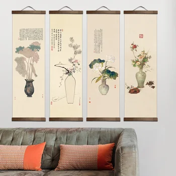 Kinų stiliaus gėlių Žalieji augalai drobės dekoratyvinis dažymas Parduotuvėje miegamojo kambarį sienos meno medžio masyvo pažymėkite paveikslai