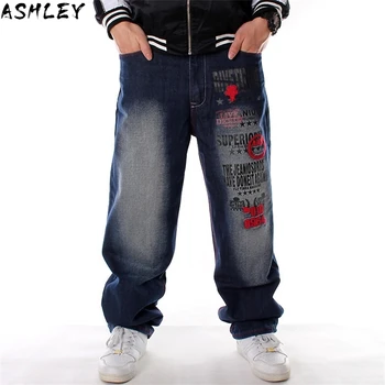 Džinsinio audinio Kelnės Vyrams Prarasti Streetwear Hip-Hop Atsitiktinis Riedlentė Džinsai Laišką siuvinėjimo Baggy Jeans Kelnės Vyrams Plius Dydžio Kelnės