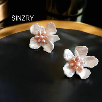 SINZRY originalus gorgous Natūralių Gėlo Vandens Baroko Perlas Gėlių perdėti asmenybės Stud Auskarai Moterims