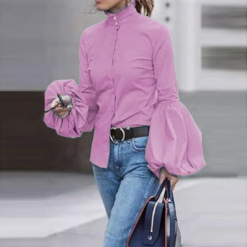 Naują Pavasario Rudens Moteris Ilgai Žibintų Rankovės Kietas Marškinėliai 2021 Ponios OLIS Elegantiškas Streetwear Palaidinė Moteriška Butoon Slim Fit Blusas