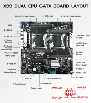 X99 Dual plokštė komplektas su 2*E5-2678 V3 cpu 8*16 gb ddr4 ecc reg 2400mhz RAM 256 GB M. 2 VSD ir 2*cpu ventiliatorius 600W Maitinimo šaltinis