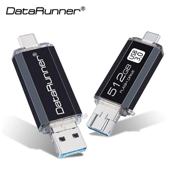 DataRunner Didelės Spartos C Tipas USB Flash Diskas 128GB OTG Pen Ratai 512 GB 256 GB 64GB 32GB 16GB Pendrive USB 3.0 Atminties kortelė