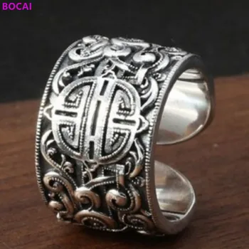 BOCAI S925 sterlingas sidabro žiedas vyrams, platus Tailando sidabro reguliuojamas atidarymo žiedų 2020 naujas mados asmenybės vyrų papuošalai