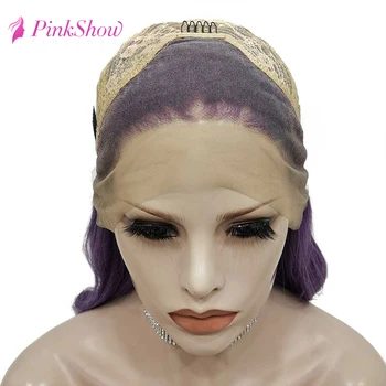 PINKSHOW Violetinė Nėriniai Perukas Ilgai Sintetinių Nėriniai Priekiniai Perukas Karščiui Atsparus Pluoštas Plaukų Cosplay Perukai Moterims