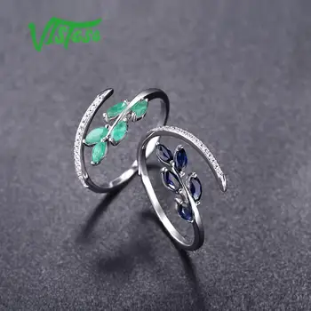 VISTOSO 14 KARATŲ Balto Aukso Žiedai Lady Originali Blizga Diamond Išgalvotas Mėlynas Safyras, Smaragdas Sužadėtuvių Metines Prašmatnus Fine Jewelry