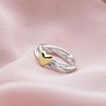 Prabangus Sidabro Spalvos Žiedai Meilės Motyvas Dviejų atspalvių Inkaro Širdies Žada Jubiliejų Moterų Dalyvavimas Vestuvių Papuošalai Žiedas Dovana