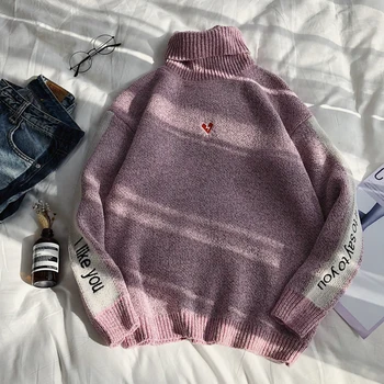 2019 Naujų aukštos kaklu megztinis korėjos versija tendencija, kad vyrų ir moterų porų šiltas megztinis