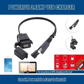 Atsparus vandeniui SAE USB Kabelis, Maitinimo Adapteris 2.1 Galia Uosto Modifikuotų Su Saugiklio USB Įkroviklis Motociklo Mobilusis Telefonas