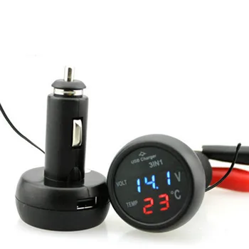 USB Kroviklis Skaitmeninis Automobilio Akumuliatoriaus Įtampa Voltmeter Temperatūros Matuoklis Stebėti 12V Ir 24V Baterija