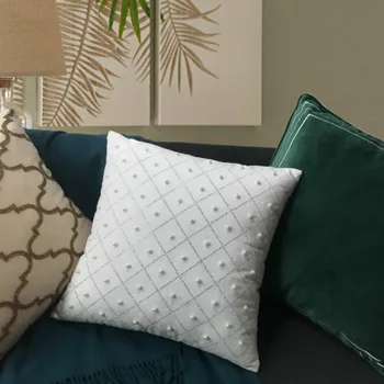 DUNXDECO Pagalvėlė Padengti Dekoratyvinės Pagalvės užvalkalą Šiuolaikinės Baltas Perlas Siuvinėjimas Blizga Prabanga Meno Coussin Namuose Laikyti Kambaryje Sofa-lova, Deco