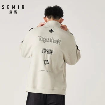 SEMIR Žiemos 2019 nauja banga prekės sweatershirt vyrų asmenybės pusė užtrauktukas siuvinėjimo hoodies korėjos versija, laisvi marškiniai vyrai