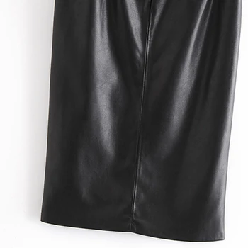 2020 naujas Rudens-žiemos Mados Moterų Aukšto Juosmens dirbtinė oda Klostuotas sijonas Pusė Ilgis vientisos spalvos Sijonas elegantiškas Lady Vietoje